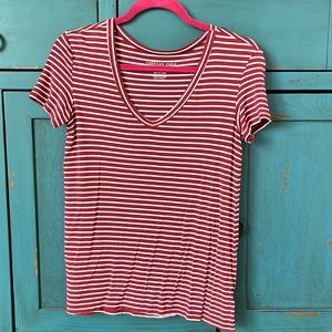 American Eagle Outfitters Red and White Striped Short Sleeve Tee